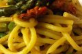 Spaghetti con Pomodorini Confit, Asparagina e Scalogno